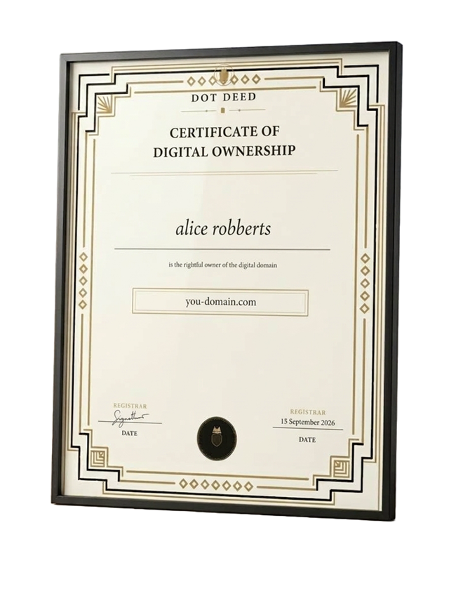 Framed DOT DEED certificate